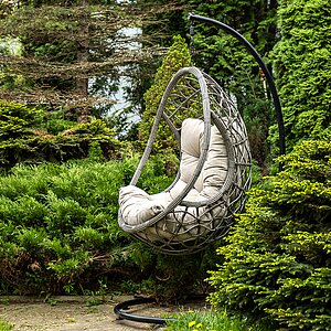 серый с бежевой подушкой Венеция подвесное кресло-кокон из искусственного ротанга, цвет серый с бежевой подушкой