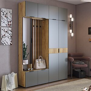 дуб крафт золотой/графит Стенка для прихожей Мебельсон Бери К4