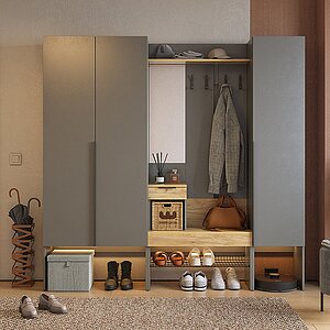 графит, дуб крафт золотой Прихожая Мебельсон Баско К11