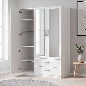 Белый/ Без механизма Шкаф Боровичи Село С 5.16Z, Спальня Боровичи Село, современный стиль, с полками, с ящиками, белый