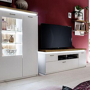 Белый / Дуб золотой крафт Комод Лия 2 Белый 101/ Дуб золотой крафт 003 98x38x143