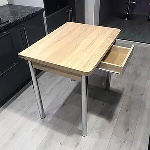 Дуб сонома/ Хром (опора № 2-круглая) Стол обеденный Система мебели ЭКО с ящиком 80х60