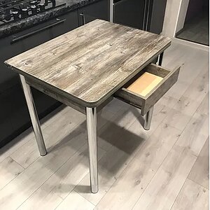 Сосна пасадена/ Хром (опора № 2-круглая) Стол обеденный Система мебели ЭКО с ящиком 80х60