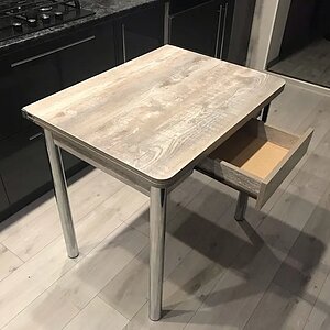 Бетон темный/ Хром (опора № 2-круглая) Стол обеденный Система мебели ЭКО с ящиком 80х60