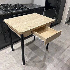 Дуб сонома/ Черный (опора № 2-круглая Стол обеденный Система мебели ЭКО с ящиком 80х60