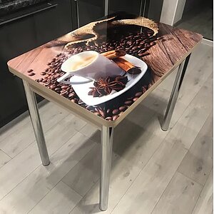 Чашка кофе/ Дуб молочный/ Хром Стол обеденный поворотно раскладной Система мебели СИМПЛ фотопечать