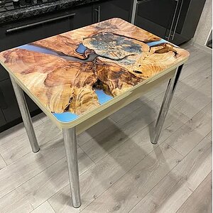 Старое дерево/ Дуб молочный/ Хром Стол обеденный поворотно раскладной Система мебели СИМПЛ фотопечать