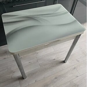 Текстура 029/ Бетон белый/ Хром Стол обеденный поворотно раскладной Система мебели СИМПЛ фотопечать