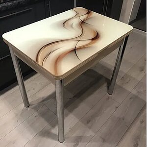 Текстура 032/ Дуб молочный/ Хром Стол обеденный поворотно раскладной Система мебели СИМПЛ фотопечать