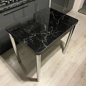 Черный мрамор/ Венге/ Хром Стол обеденный поворотно раскладной Система мебели СИМПЛ фотопечать