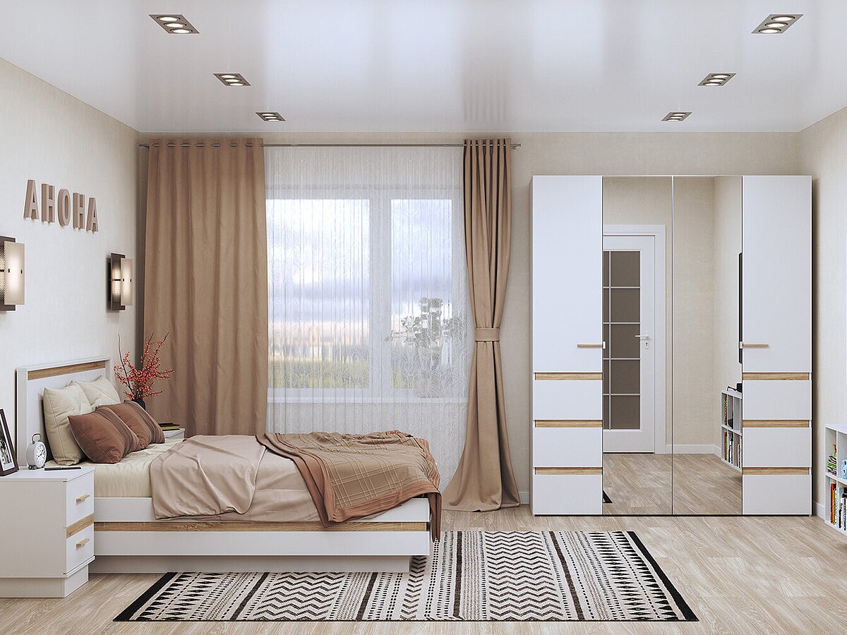 Зеркальный шкаф-купе в маленькой спальне – фото в интерьере