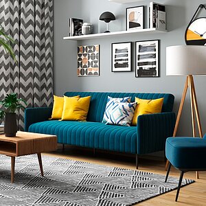 синий Диван прямой STOOL GROUP Дрезден Велюр