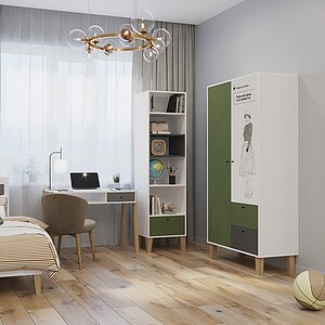 белый шелк/серый, дуб вотан Кровать Mebwill Story, белый шелк