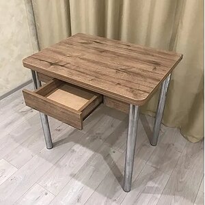 Дуб велингтон/ Хром (опора № 2-круглая) Стол обеденный Система мебели ЭКО с ящиком 80х60