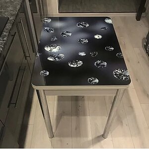 Кристаллы/ Бетон белый/ Хром Стол обеденный поворотно раскладной Система мебели СИМПЛ фотопечать