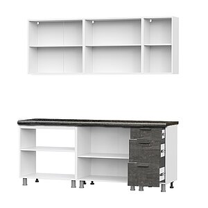 Кухонный гарнитур Модус (2,0м) (ЛДСП) (со столешницей 38 мм) Белый/Камень темный/Черный