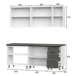 Кухонный гарнитур Модус (2,0м) (ЛДСП) (со столешницей 38 мм) Белый/Камень темный/Черный