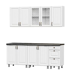 Белый / Черный Кухонный гарнитур SV-мебель Прованс 2,0м Серия 2, столешница 26 мм, белый / черный