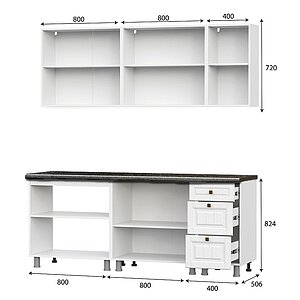 Кухонный гарнитур Прованс (2,0м) (МДФ) (со столешницей 26 мм) (Серия 2) Белый/Черный