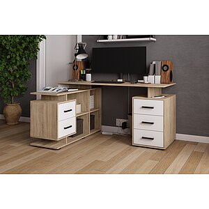 Дуб сонома / Белый Компьютерный стол угловой СКМУ-3 дуб сонома/белый