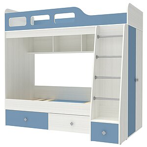 фасад Голубой / корпус Белое Дерево Двухъярусная кровать КарИВи Астра 3