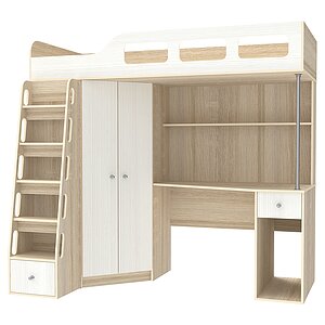 фасад Белое Дерево / корпус Дуб Сонома Кровать чердак Астра 7