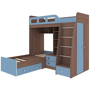 фасад Светло Синий / корпус Бодего Темный Двухъярусная кровать КарИВи Астра 4