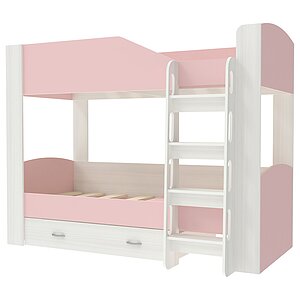 фасад Розовый / корпус Белое Дерево Двухъярусная кровать Астра 2