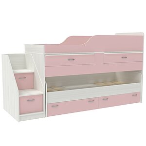 фасад Розовый / корпус Белое Дерево Кровать двухъярусная Дуэт-8