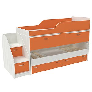 фасад Оранжевый / корпус Белое Дерево Кровать двухъярусная Дуэт-8