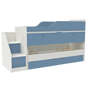 фасад Светло Синий / корпус Белое Дерево Кровать двухъярусная Дуэт-8