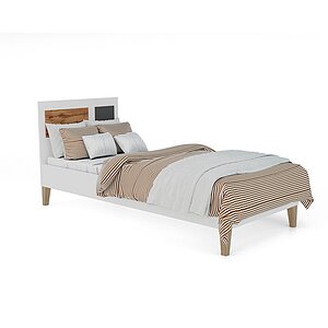 белый шелк/серый, дуб вотан Кровать Mebwill Story, белый шелк