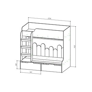 Кровать-чердак Шагус Браун дуб вотан/графит