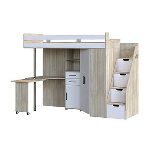 Дуб сонома/белый Кровать-чердак Шагус Мира дуб сонома/белый