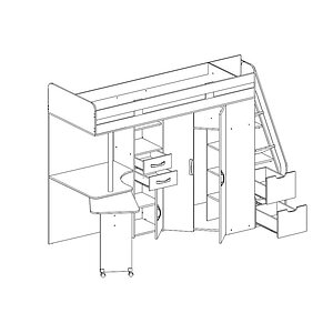 Кровать-чердак со шкафом и столом Мира дуб сонома/белый