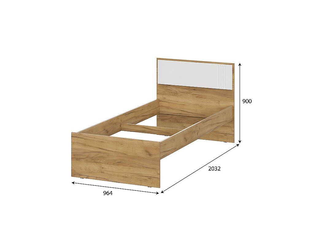 Дуб золотой/Белый матовый Кровать 90х200 с основанием и выкатными ящиками Милан