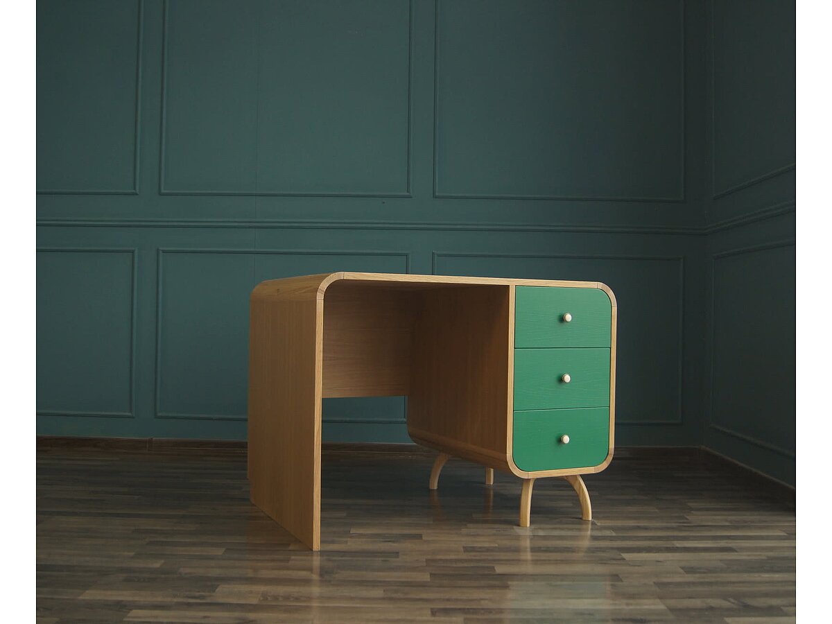 Зеленый / Цвет столешницы: Ясень Рабочий стол Ellipse с одной тумбой арт EL08/2G