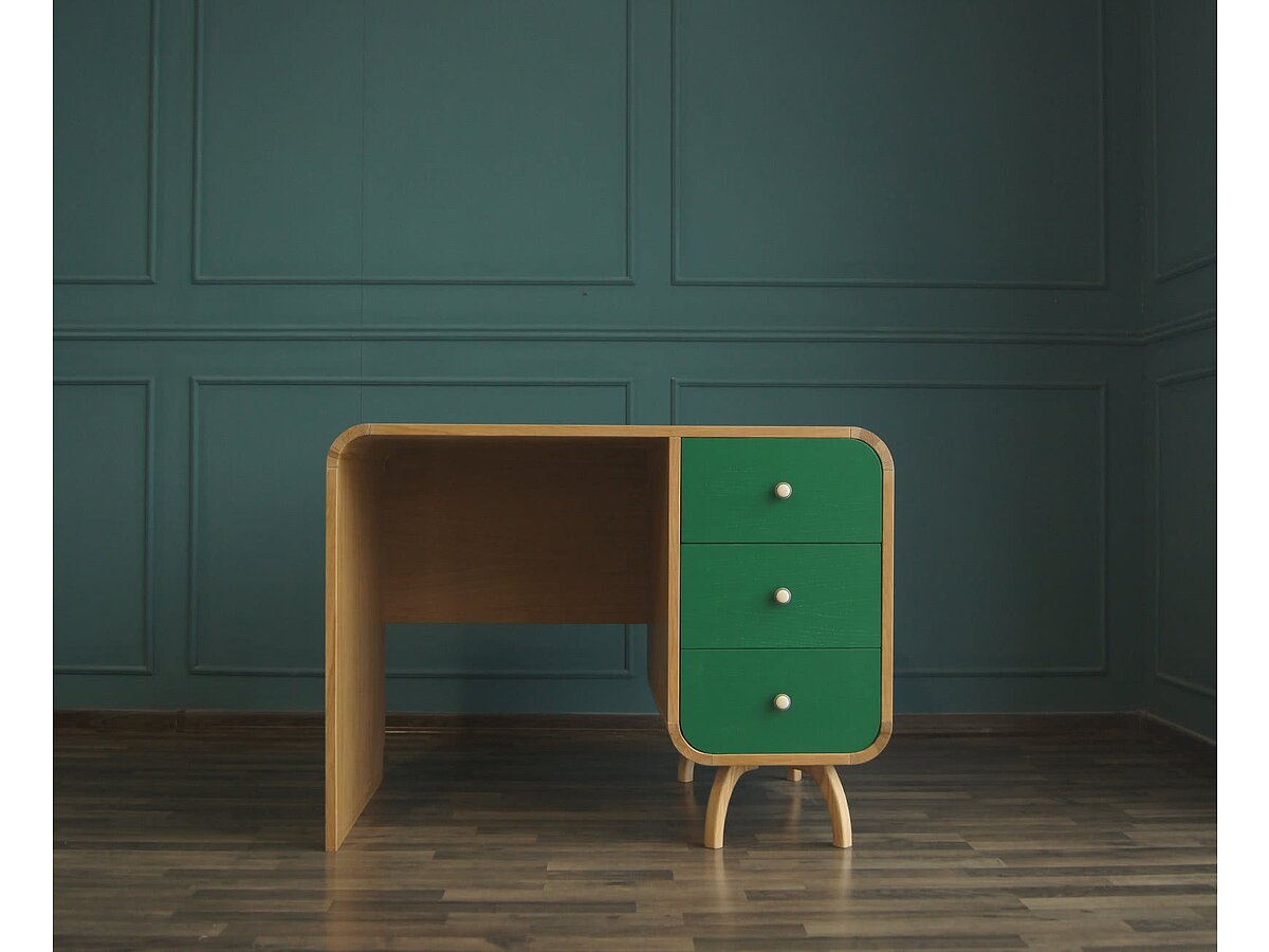 Зеленый / Цвет столешницы: Ясень Рабочий стол Ellipse с одной тумбой арт EL08/2G