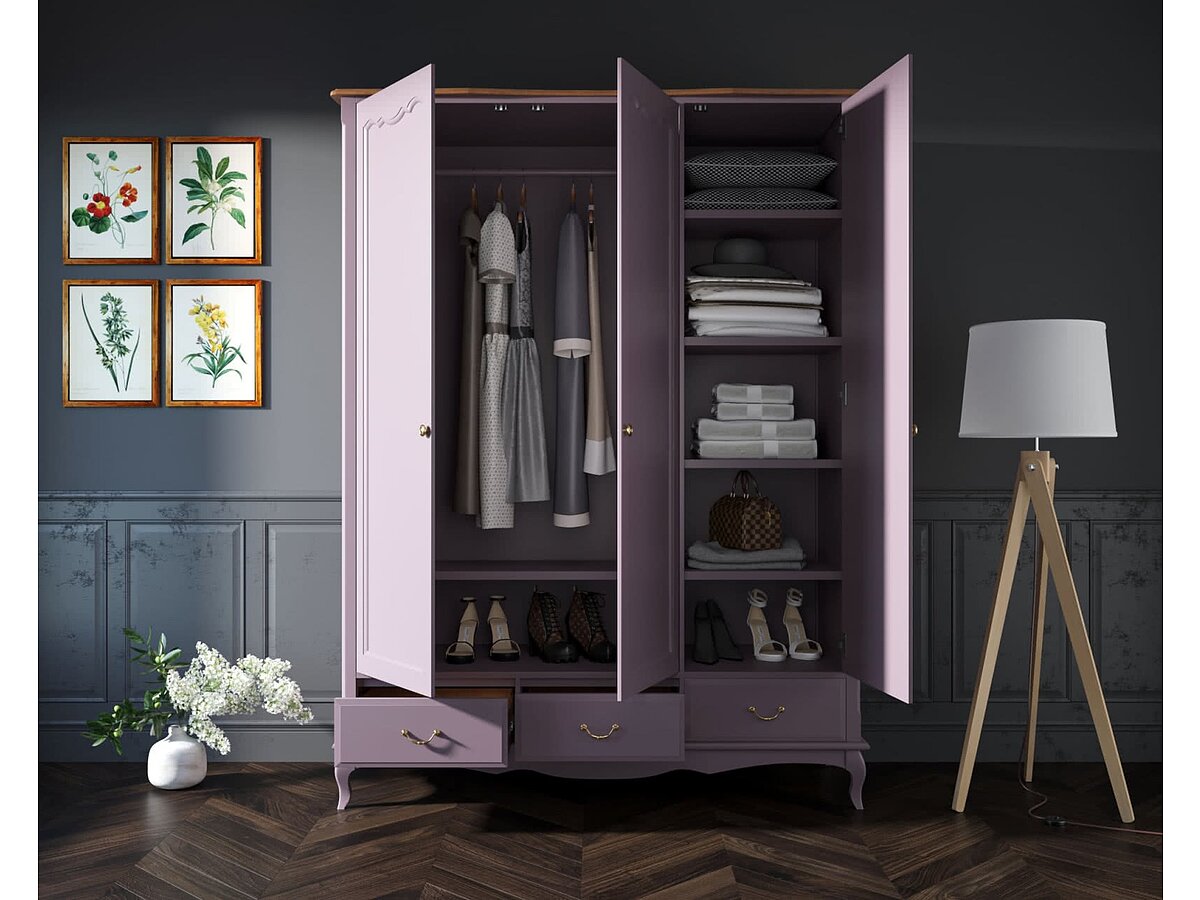 Лавандовый Шкаф Этaжepкa Leontina для одежды 3х створчатый, арт.ST9327KR/3