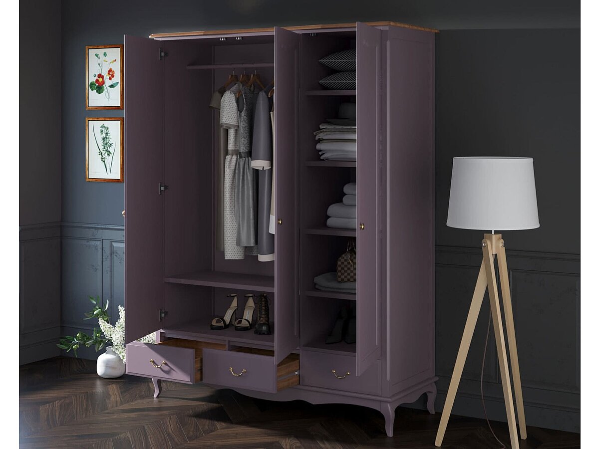 Лавандовый Шкаф Этaжepкa Leontina для одежды 3х створчатый, арт.ST9327KR/3