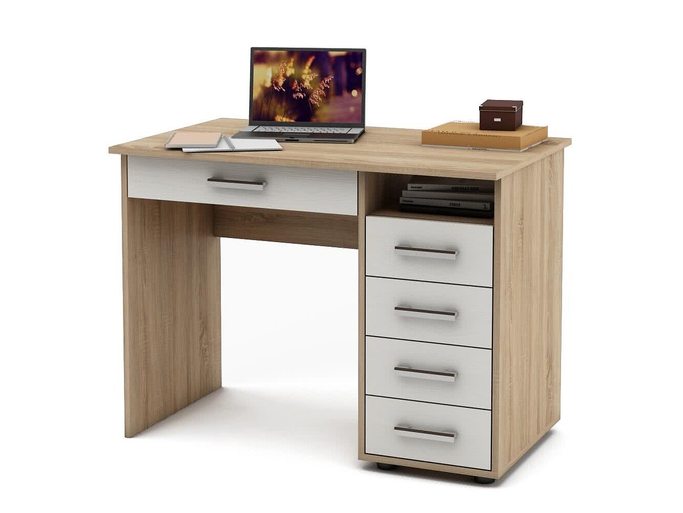 Дуб сонома/Белый Стол МФ Мастер Остин-3Я письменный