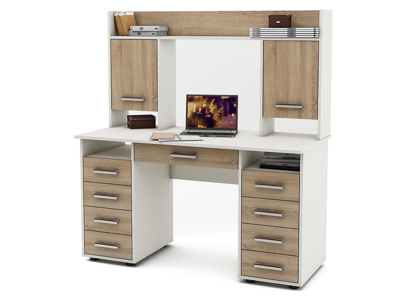 Белый/Дуб сонома Стол МФ Мастер Остин-14Я письменный