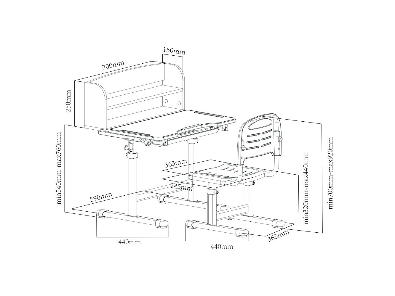 Парта Cubby Scuola Grey с лампой и чехлом