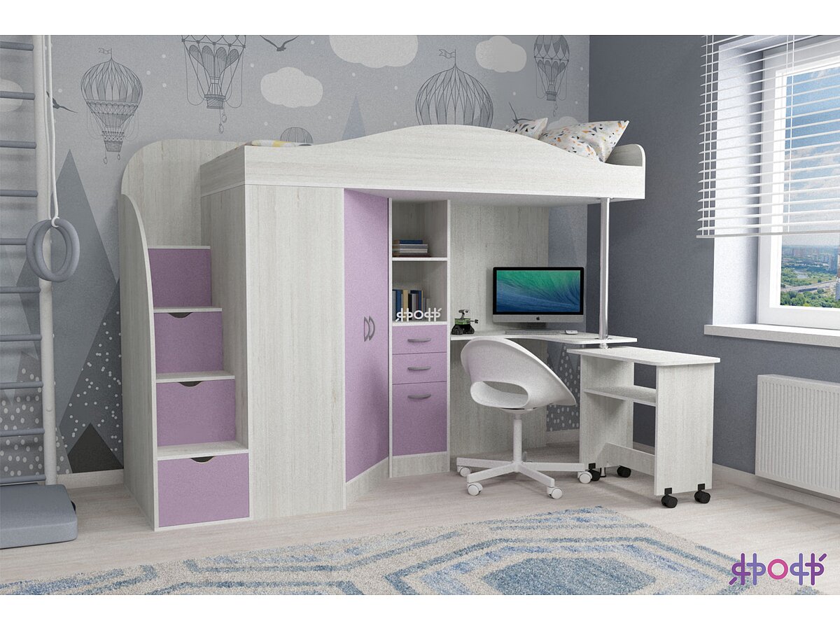 Винтерберг/Ирис Кровать-чердак Ярофф Юниор 4, ирис