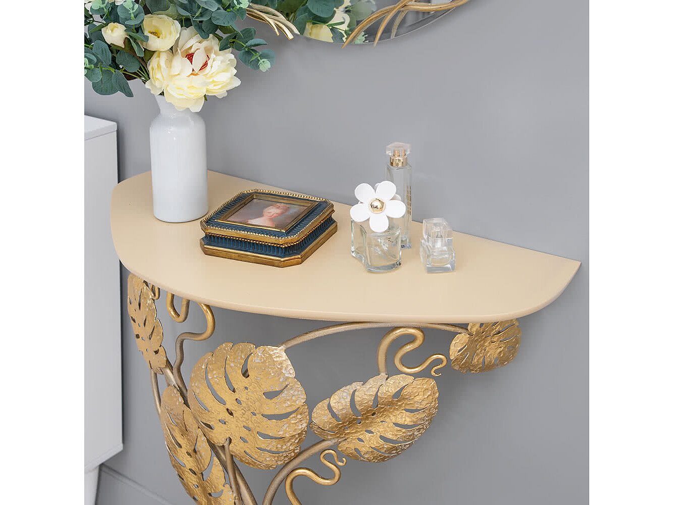 Айвори Мраморное золото Консоль Bogacho Monstera Deliciosa Wood