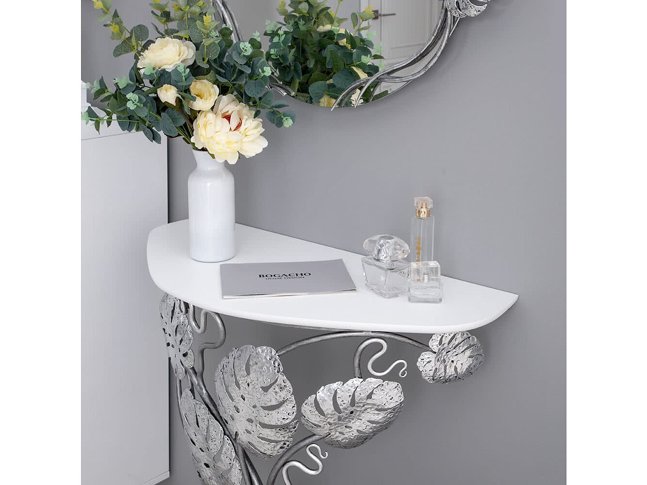 Айс Античное серебро Консоль Bogacho Monstera Deliciosa Wood