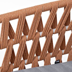 светло-серый муар, роуп оранжевый меланж, ткань светло-серая Диего кресло плетеное из роупа, каркас алюминий светло-серый (RAL7035) муар, роуп оранжевый меланж круглый, ткань светло-серая