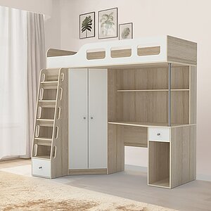 фасад Белый / корпус Дуб Сонома Кровать чердак Астра 7