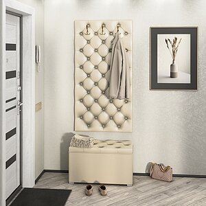 Крем Прихожая Мишель Панель вешалка Мишель 750+Пуф Мишель 750