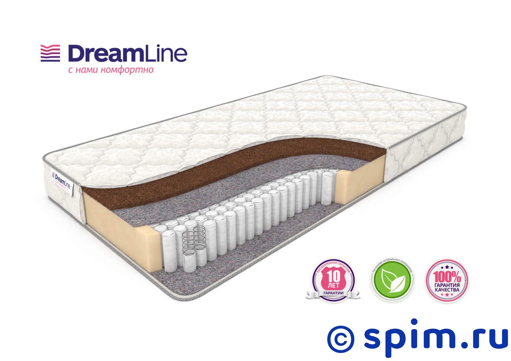 Матрас DreamLine Single Dream 3 S1000 180х190 см Матрас DreamLine Single Dream 3 S1000 180х190 смМатрасы DreamLine Single<br>Односторонний жесткий матрас на независимых пружинах Multipoket S1000 (500 шт/м2), с прослойкой из кокосовой койры. Несъемный чехол из трикотажа. Высота: 19 см. Нагрузка: до 120 кг. Размер ДримЛайн Сингл Дрим 3 С1000 двуспальный: 180 x 190 см<br><br>Ширина см: 180<br>Длина см: 190<br>Линейка: Single